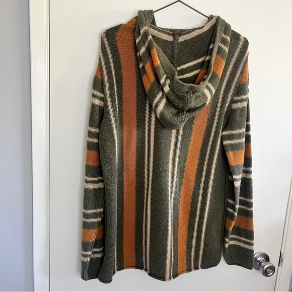 Lucky Brand Green Striped Textured Weave Baja Hooded Relaxed Beach Sweater - Picture 6 of 8